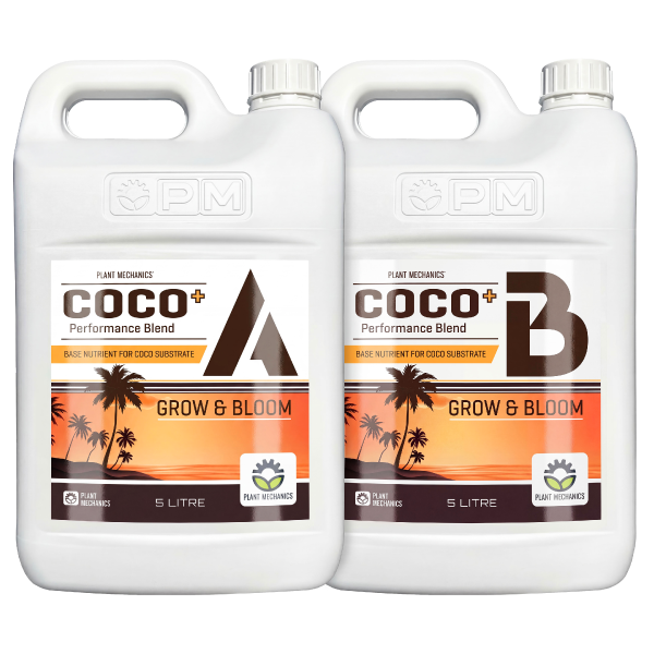 Plant Mechanics COCO+ base nutrient product shot in 5L bottles